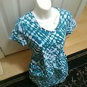 2 FOR💲1⃣▶Paisley Sky Teal and White Short Sleeve Top